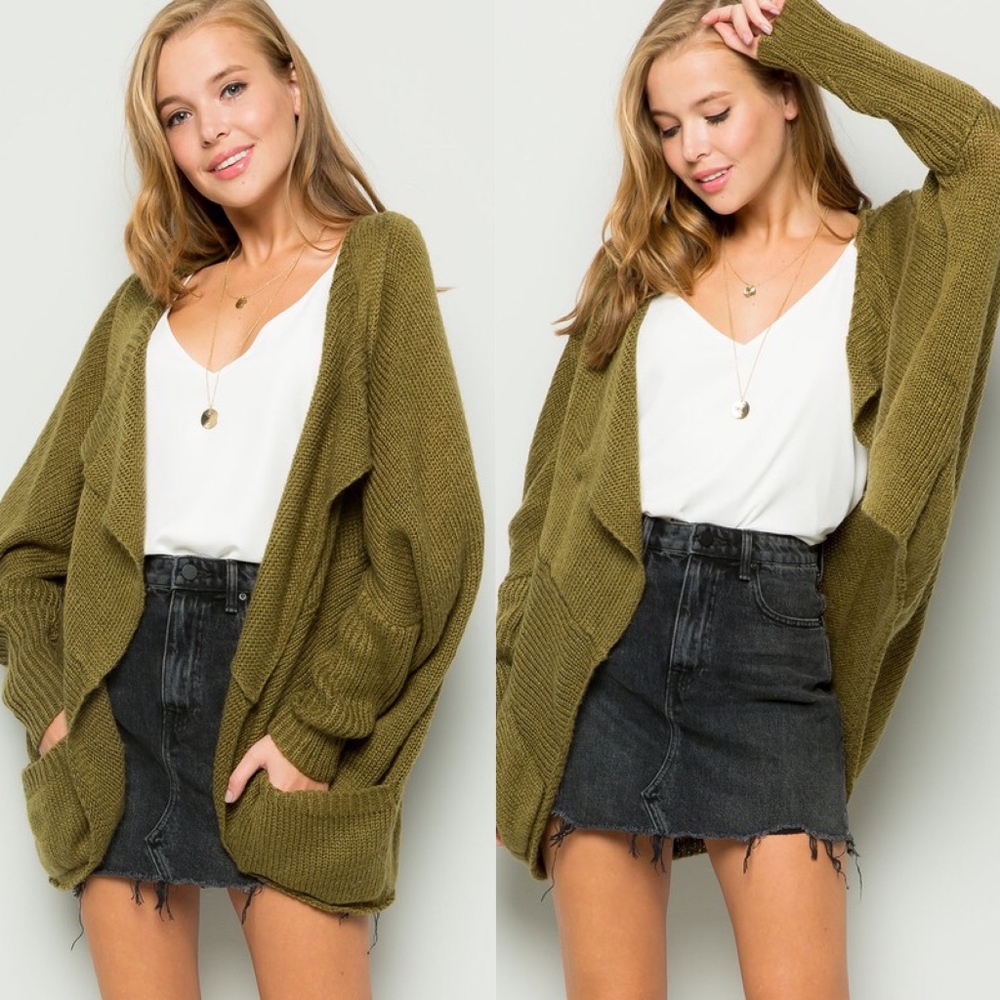 ELIZA Cocoon Knit Cardigan - OLIVE